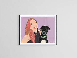 Cartoon Pet Portrait illustration (Cat, Dog, Puppy, Kitty) Anniversary Gift ( Digital Only, print or stretched Canvas)