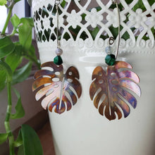Load image into Gallery viewer, Monstera Leaf Earrings - Rainbow Patina
