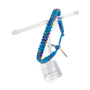 Blue and Rainbow Plastic Lacing Bracelet
