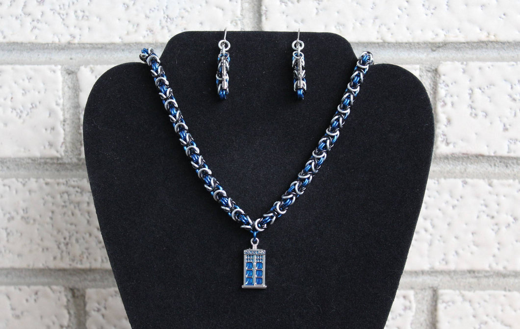 Doctor Who Tardis and Sonic Screwdriver Chainmaille Necklace Set