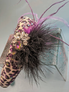 Power Headband - Purple Leopard + feathers