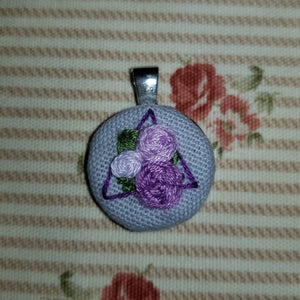 Floral rose hand embroidered geometric art necklace