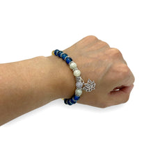 Load image into Gallery viewer, Citrine, Amazonite and Blue Glass Beads with Silver Om Charm Mala Bracelet
