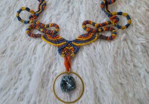 Macrame necklace yellow blue multicolour