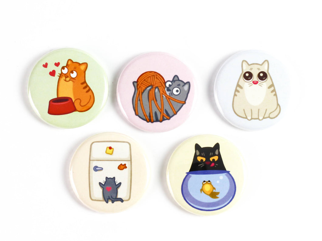 Cartoon Cats Pinback Buttons or Strong Ceramic Magnets