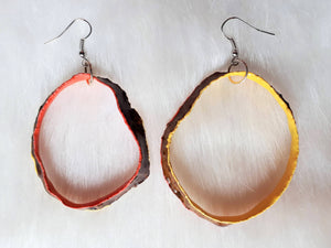 Avocado skin earrings painted yellow/coral pink/natural