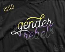 Load image into Gallery viewer, Gender Rebel Fitted Tee | Non-Binary Pride Shirt | LGBTQ+ Tshirt | Enby Shirts
