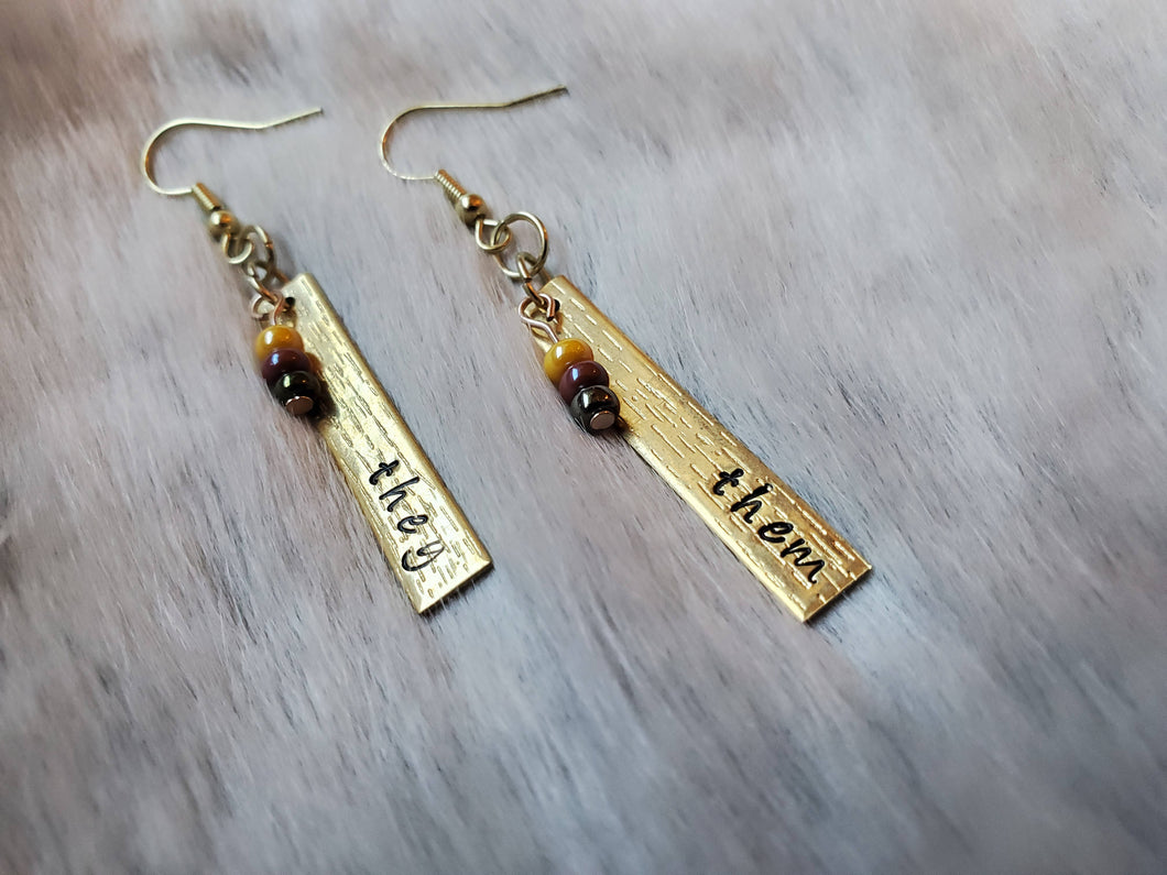 They/Them Brass Pronoun Earrings