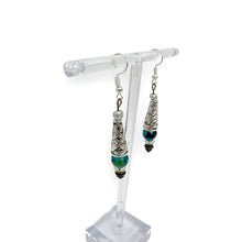 Load image into Gallery viewer, Blue Glass Beads with Silver Cap Earrings
