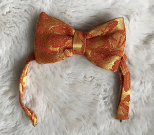 Golden Orange Brocade Bow Tie and Paisley Pocket Square