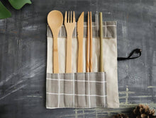 Load image into Gallery viewer, Bamboo Cutlery Pouch Utensil Kit
