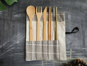 Bamboo Cutlery Pouch Utensil Kit
