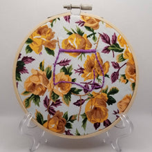 Load image into Gallery viewer, Hand Embroidered Blue and Yellow Floral Butt Art Hoop

