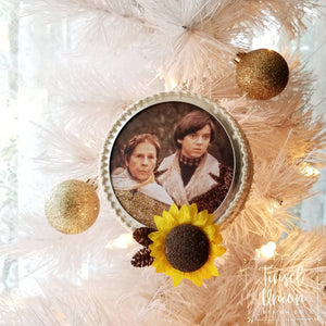 Handmade Glittered Harold and Maude Christmas Ornament, glitter art, fan art, gift