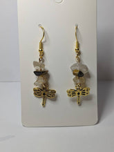 Load image into Gallery viewer, Beautiful Golden Dragon Fly Earrings with Genuine Tigers Eye and Citrine Gem Stones! Handmade!
