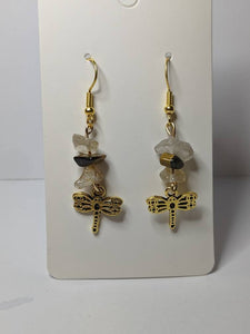 Beautiful Golden Dragon Fly Earrings with Genuine Tigers Eye and Citrine Gem Stones! Handmade!