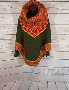 Alpaca Wool Poncho with turtle neck scarf