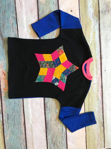 quilted upcycled star applique crewneck, size 5T