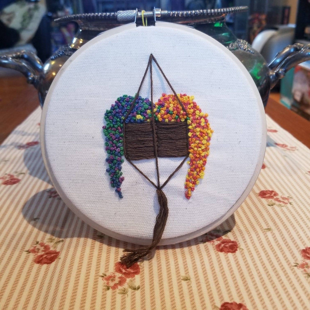 Hand embroidered hanging succulent terrarium art hoop