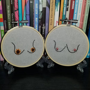 Hand embroidered flowers and boobs art hoop - pink