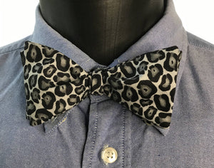 Grey and Black Leopard Print Bow Tie and Gingham Pocket Square