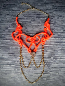 Macrame necklace neon coral chain faux druzy