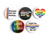 Load image into Gallery viewer, Straight but Not Narrow, LGBTQ Ally: Pinback Buttons or Ceramic Magnets

