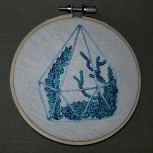 Hand embroidered succulent terrarium art hoop