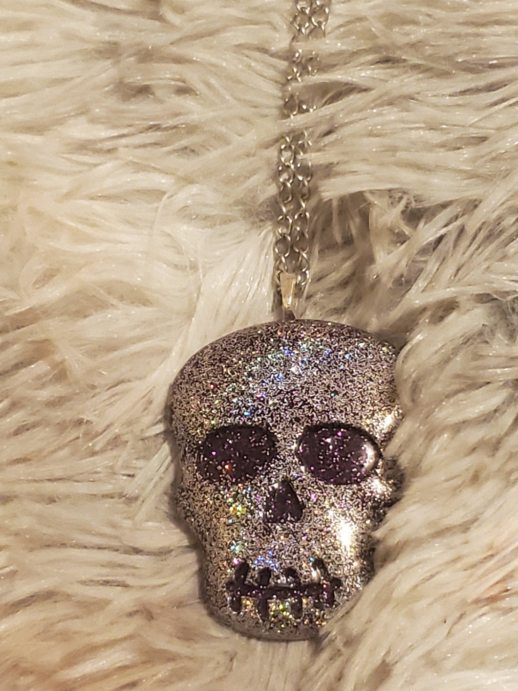 Purple Holographic Skull Necklace- Ready To Ship