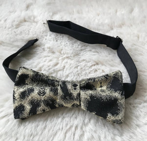 Black and Gold Animal Print Bow Tie with Lace Print Pocket Square