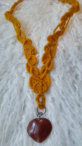 Macrame necklace yellow red stone